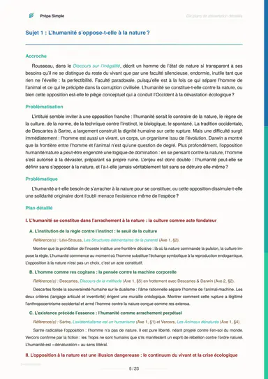 Extrait réel d'un plan de dissertation sur l'Humanité